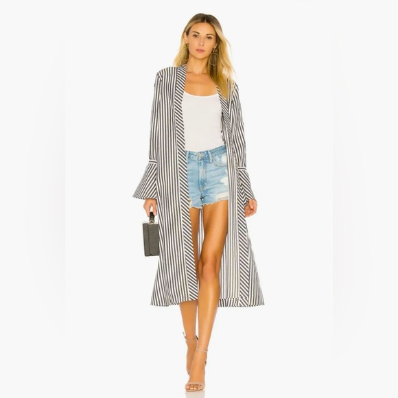 L'Academie Jackets & Blazers - L’Academie Alex Bell Sleeve Striped Duster Dark Charcoal/white Size S